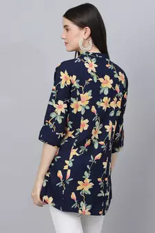 Navy-blue printed viscose rayon tunics