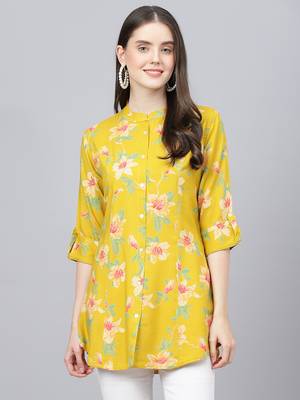 Yellow printed viscose rayon tunics 1