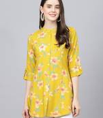 Yellow printed viscose rayon tunics