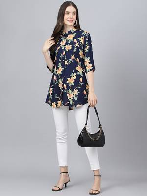 Navy-blue printed viscose rayon tunics 5