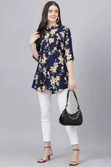 Navy-blue printed viscose rayon tunics