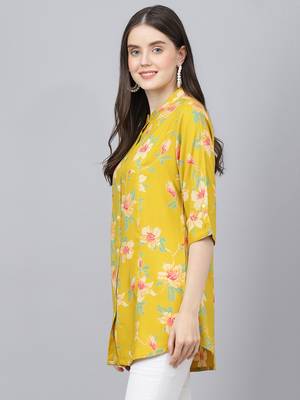 Yellow printed viscose rayon tunics 3