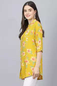 Yellow printed viscose rayon tunics