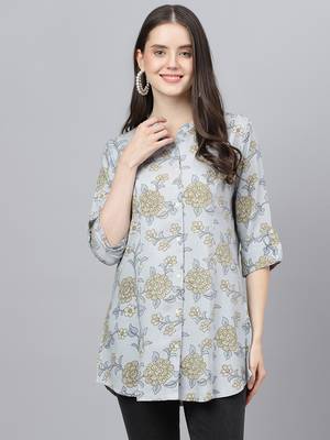 Blue printed viscose rayon tunics 1