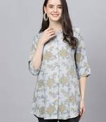 Blue printed viscose rayon tunics