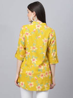 Yellow printed viscose rayon tunics 4
