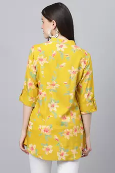 Yellow printed viscose rayon tunics