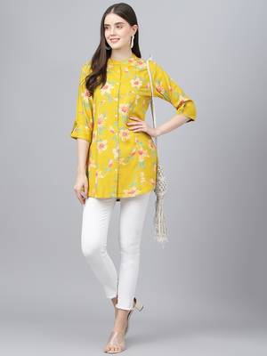 Yellow printed viscose rayon tunics 5