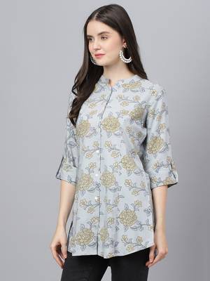 Blue printed viscose rayon tunics 3