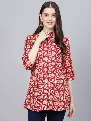 Red printed viscose rayon tunics 1