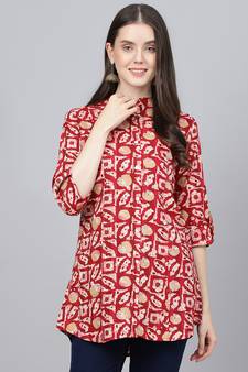 Red printed viscose rayon tunics