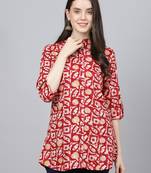 Red printed viscose rayon tunics