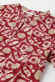 Red printed viscose rayon tunics