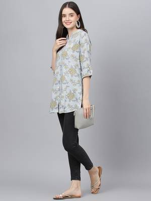 Blue printed viscose rayon tunics 5