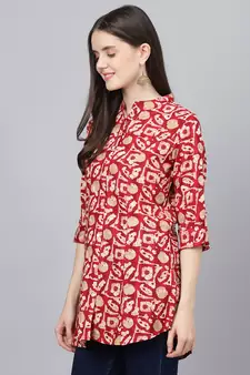 Red printed viscose rayon tunics