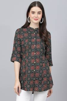 Black printed viscose rayon tunics