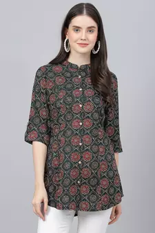 Black printed viscose rayon tunics