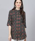 Black printed viscose rayon tunics