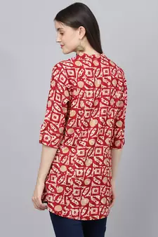 Red printed viscose rayon tunics