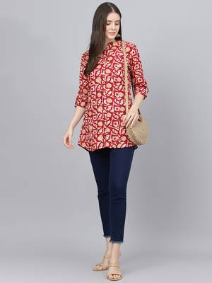 Red printed viscose rayon tunics 5