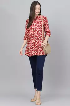 Red printed viscose rayon tunics