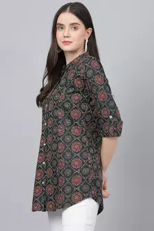 Black printed viscose rayon tunics