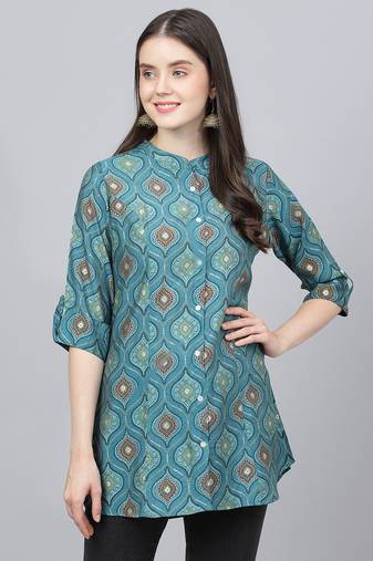 Teal printed modal tunics
