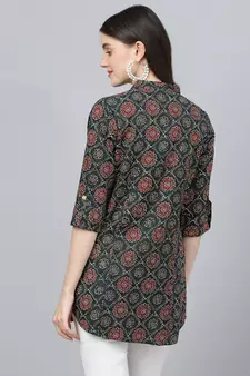Black printed viscose rayon tunics