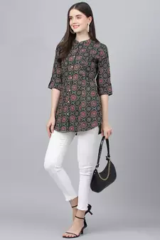 Black printed viscose rayon tunics