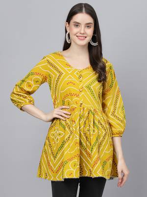 Mustard printed cotton tunics 1
