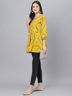 Mustard printed cotton tunics 5