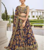 BLUE DESIGNER FANCY PARTY WEAR GEORGETTE LEHENGA CHOLI WITH SEQUENCE WORK SEMI STITCHED