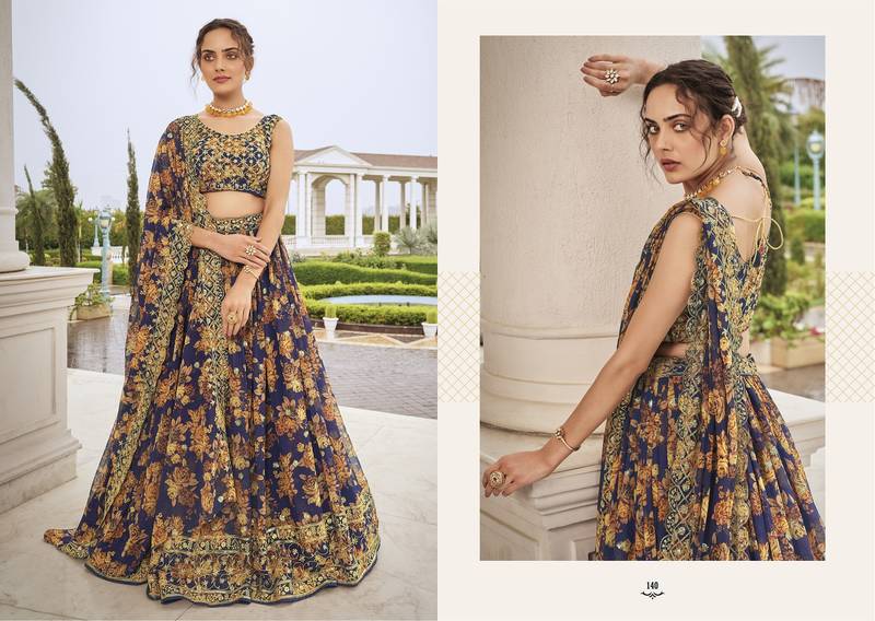 BLUE DESIGNER FANCY PARTY WEAR GEORGETTE LEHENGA CHOLI WITH SEQUENCE WORK SEMI STITCHED