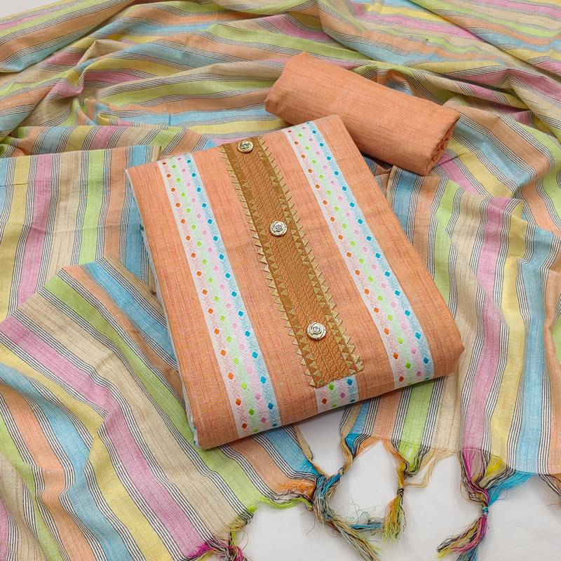 Peach stripes print cotton salwar