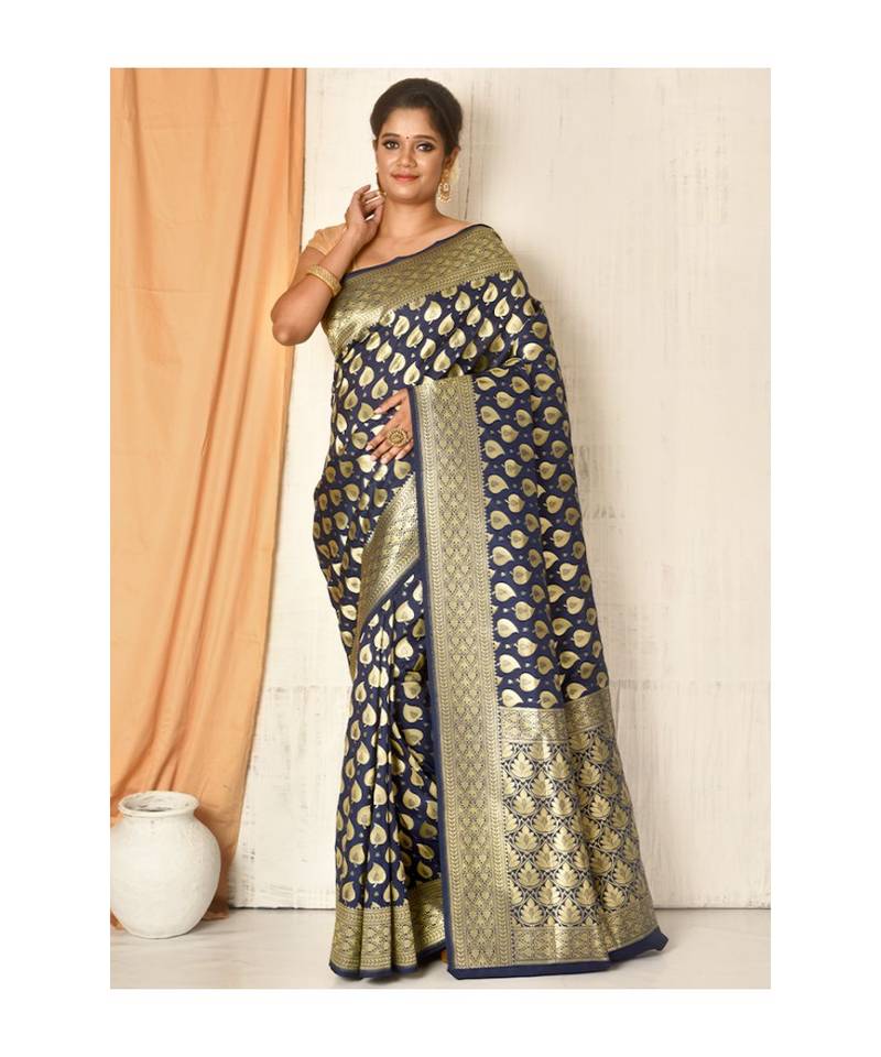 Blue woven pure uppada silk saree with blouse