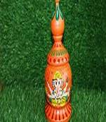 Salvus  Handpainted Wooden Round Sindoor Sindoor Box For Bride (7 INCH_ Orange Color)