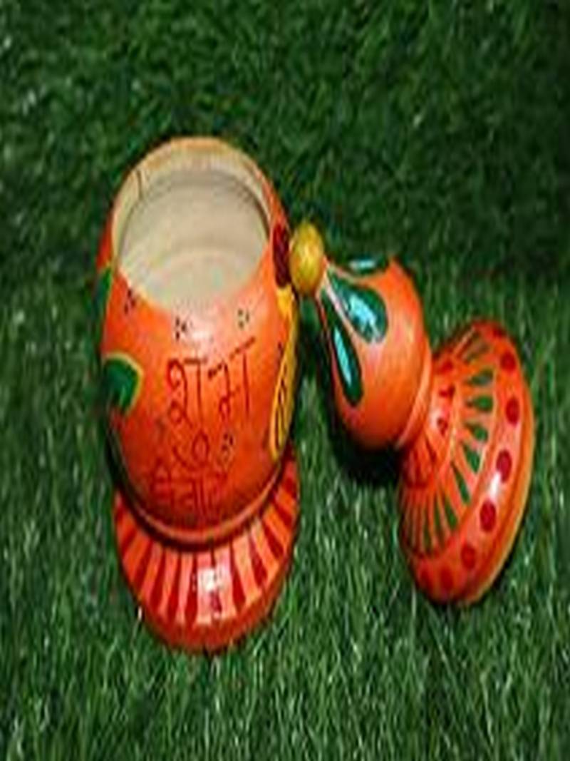 Salvus  Handpainted Wooden Round Sindoor Sindoor Box For Bride (7 INCH_ Orange Color)