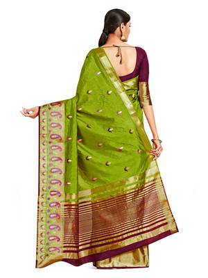 Green embroidered art silk saree with blouse 2