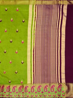 Green embroidered art silk saree with blouse 4