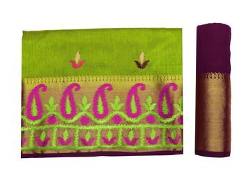 Green embroidered art silk saree with blouse 5