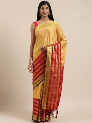 Brown woven crepe saree with blouse 1