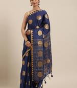 Blue woven crepe saree with blouse