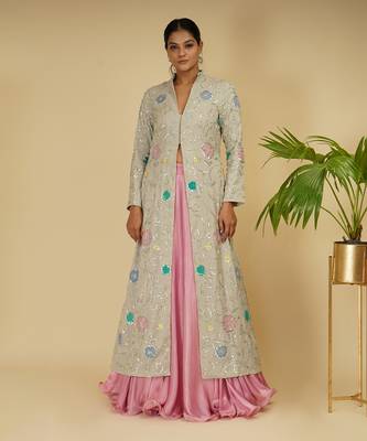2 PIECE APLIC HAND EMBROIDERED LONG JACKET WITH SKIRT 1