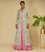 2 PIECE APLIC HAND EMBROIDERED LONG JACKET WITH SKIRT