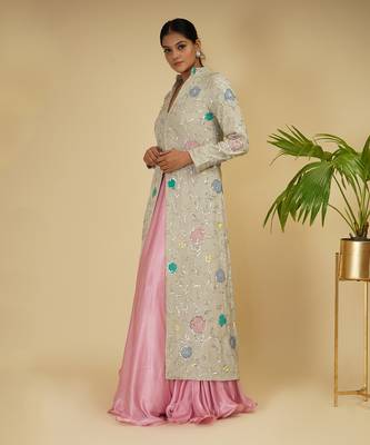 2 PIECE APLIC HAND EMBROIDERED LONG JACKET WITH SKIRT 2