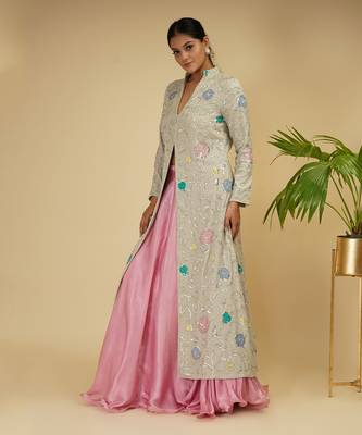 2 PIECE APLIC HAND EMBROIDERED LONG JACKET WITH SKIRT 3