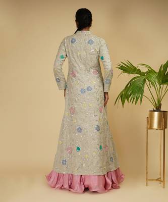 2 PIECE APLIC HAND EMBROIDERED LONG JACKET WITH SKIRT 4