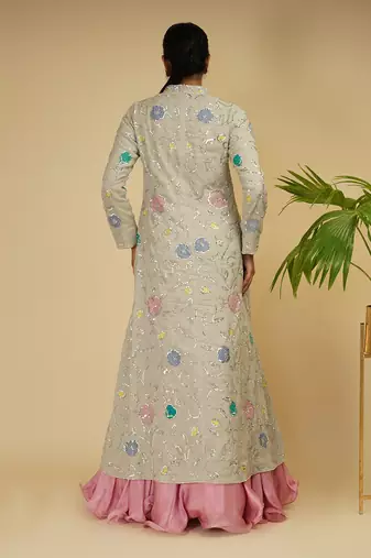 2 PIECE APLIC HAND EMBROIDERED LONG JACKET WITH SKIRT