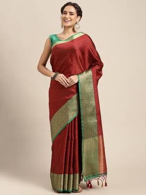 Red woven art silk saree with blouse 1