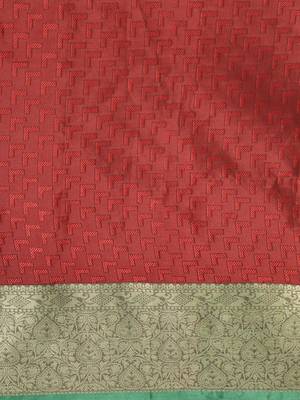 Red woven art silk saree with blouse 4